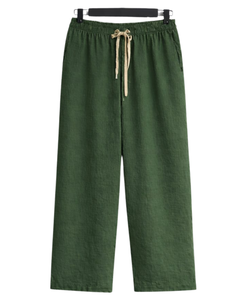 Women Beige Shirt And Dark Green Wide Leg <b>Pants</b> Two Piece Set Casual Linen Summer Outfit Custom OEM Clothing Manufacturer - Product Image 2