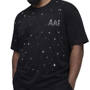 Custom Summer All Over Scattered <b>Star</b> Rhinestone Cotton Boxy Tee Men <b>Design</b> Graphic Casual Streetwear Shirt - Product Image 1