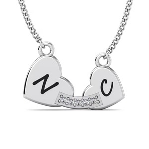 Pendentif en forme de cœur avec initiales N C, argent 925, moissanite, incrustation de cristaux en acier inoxydable, bijoux romantiques unisexes, cadeau - Product Image 1