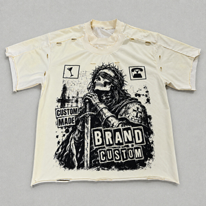 T-shirt décontracté blanc pour homme avec imprimé minimaliste lignes et typographie, 180 grammes, style urbain - Product Image 6