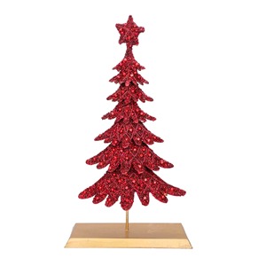 <b>Christmas</b> <b>Tree</b> Decor <b>Standing</b> Pine Shape Red Glitter Star Top Tabletop Indoor Display - Product Image 1