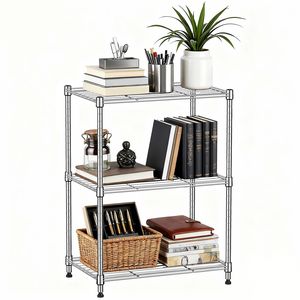 Scaffale Organizzatore in Acciaio a 3 Ripiani, Capacità 450 Libbre, 30 cm di Profondità x 2,5 cm di Altezza, per Casa, Cucina, Ufficio, Cromato, Unità di Scaffalatura 3-in-1 - Product Image 1