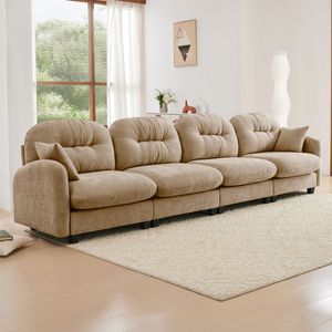 Divano Modulare a Quattro Posti in Tessuto Chenille Premium con 2 Cuscini Decorativi, Design Trapuntato e Plissettato, Divani di Alta Qualità per Soggiorno - Product Image 2