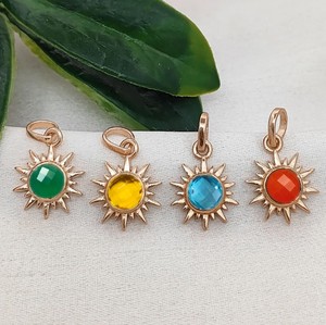 Sunburst Rainbow <b>Moonstone</b> Gemstone Charms - Gold Plated Collet Set 6mm Round <b>Pendant</b> - Product Image 3