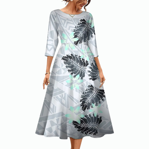 Vestido Casual de Manga Midi Rosa para Mujer, Talla Grande, Elegante, Diseño Tribal Polinesio Hawaiano, Estampado Personalizado - Product Image 4