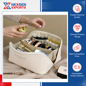 Premium Quality Handmade PU Leather Zipper <b>Large</b> Capacity Eco-Friendly Waterproof Makeup Cosmetic <b>Bag</b> India's Top Manufacturer - Product Image 2