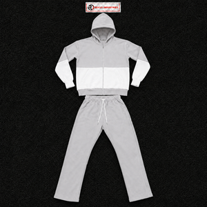 Silver <b>White</b> Color Block Tracksuit <b>Men</b> Full Zip Hoodie With Matching <b>Jogger</b> Pants Premium Two Piece Sports Outfit Modern Casual - Product Image 5