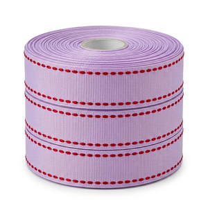 Cinta Grosgrain al por Mayor de 25mm, Color Lavanda Morado con Borde Rojo, para Lazos para el Cabello, Empaque de Regalos, Decoración para Baby Shower - Product Image 4