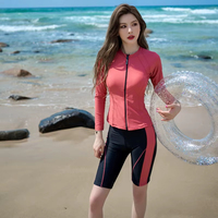 Ensemble de maillot de bain 2 pièces pour femmes, manches longues, protection UV UPF 50+, respirant, séchage rapide, polyester/nylon, fermeture éclair sur le devant