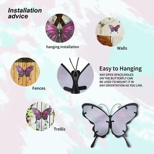 Decoración de Pared de Mariposa de Metal de 12 Pulgadas, Adornos Colgantes de Vidrio para Jardín, Patio, Valla, Arte Metálico Moderno para Exteriores - Product Image 2