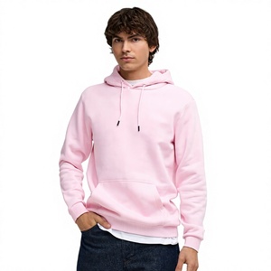 <b>Men's</b> Solid <b>Pink</b> Pullover Hoodie Casual Long Sleeve <b>Sweatshirt</b> With Front Kangaroo Pocket - Product Image 3