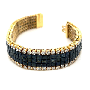 Luxury Women's Alloy 24K Gold Plated Diamond <b>Cuff</b> <b>Bracelet</b> with Blue Sapphire Inlay and Cushion Cut Diamonds for Party Wear Gift - Product Image 2