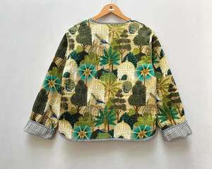 Blouson bomber matelassé en coton écologique réversible imprimé sérigraphié, style bohème indien, manches courtes, manteau d'hiver - Product Image 6