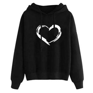 Sweat à capuche long décontracté pour femme, 100 % coton molletonné, coupe oversize ample, couleur unie noire, logo personnalisable sur le devant - Product Image 1