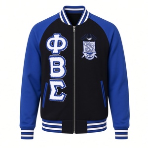 <b>Black</b> Royal Blue <b>Men</b> Varsity <b>Jacket</b> with Chenille Greek Letter Embroidery Crest Full Zip Baseball College Fraternity - Product Image 3