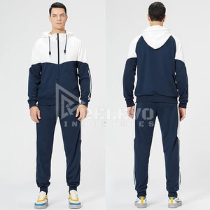 Ensemble de survêtement décontracté pour homme avec cordon de serrage, respirant, 100 % coton, léger, manches longues, jogging, 2 pièces, uni - Product Image 2