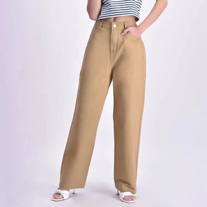 Pantalones Vaqueros de Mezclilla de Algodón de Pierna Recta y Cintura Alta, Color Sólido, Estilo Casual, para Otoño, Corte Regular, Beige, para Hombre - Product Image 1