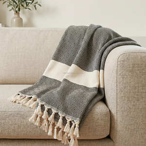 Manta de Sofá Tejida Bohemia de Dos Tonos, Manta de Algodón Rosa con Borlas, Manta Suave para Decoración Casual de Habitaciones, Exportador Directo - Product Image 4