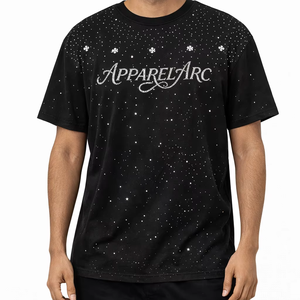 Custom Minimal <b>Rhinestone</b> T Shirt Unisex Oversized Crystal Streetwear <b>Top</b> OEM Manufacturer T Shirt For Men - Product Image 1