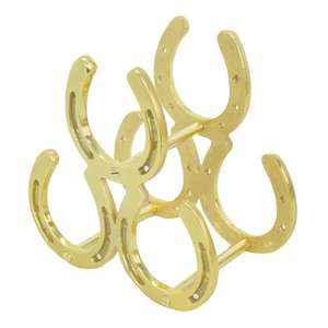 Soportes y Estantes Decorativos de Metal, Estilo Herradura, para 3 Botellas, Acabado Dorado - Product Image 1