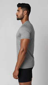 T-shirt sportif à manches courtes pour homme, col rond, coupe classique, respirant, séchage rapide, 200 grammes, en Spandex/Polyester, uni, tricoté - Product Image 3