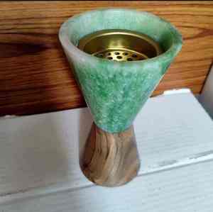Quemador de Incienso de Madera Artesanal con Cuenco de Resina Texturizada e Inserto de Metal de Latón, Soporte Decorativo para Bakhoor, Recolector de Ceniza para el Hogar - Product Image 1