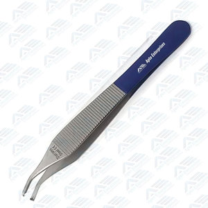 Medic Instrument Brown Dressing Forceps 4.75 in Curved Surgical Tissue Forceps Blue Handle Adson Forceps Tissue 1X2 <b>Teeth</b> - Product Image 4