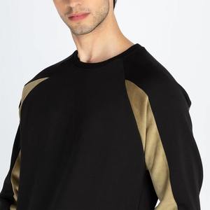 HIFFU SPORTS WEAR <b>Men</b> Colorblock Crew Neck Long Sleeve Sweatshirt Black Gold Knitted 100% Cotton Breathable Quick Dry - Product Image 4