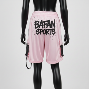 Shorts de basket-ball pour femmes, légers, en tissu polyester mesh rose, avec logo imprimé, style cargo. - Product Image 2