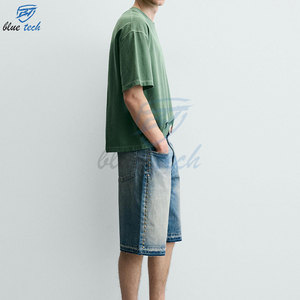 T-shirt Vert Oversize en Coton Premium Coupe Boxy Streetwear Uni pour Impression Personnalisée – Vente en Gros - Product Image 3