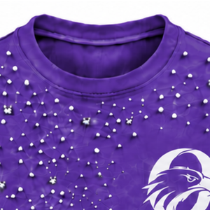 T-shirt unisexe violet à manches courtes et col rond, orné de perles, personnalisé, mode décontractée, streetwear, haut - Product Image 3