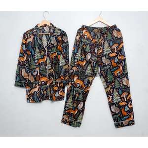 Ensemble de pyjama pour femmes en coton 100% fait main, luxueux, vintage, romantique, classique, floral, hiver/été automne, 2 pièces, doux et lisse - Product Image 3