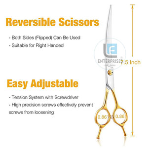 Luxury OEM/ODM 7.5 inch Curved Pet Grooming <b>Scissors</b> Stainless Steel Gold Handle For <b>Dogs</b> Convenient Manual Use - Product Image 3