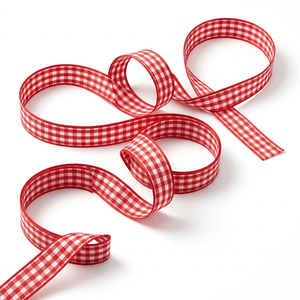 Ruban gros-grain à carreaux rouges et blancs de 15 mm de Neelkamal Industries, vente en gros pour la décoration de pique-niques, l'emballage de cadeaux et les nœuds pour cheveux - Product Image 1