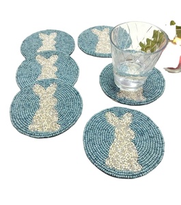 Posavasos bordados con cuentas múltiples de forma redonda al por mayor, posavasos hechos a mano con cuentas de vidrio de la India hechos a mano - Product Image 6