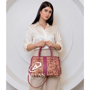 Wholesale Factory Price Women's Hand Tooled Leather Floral Design Speedy Bag <b>Genuine</b> Cowhide Leather Crossbody Large Size Duffle - Product Image 1