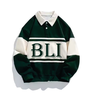Polo de Manga Larga para Hombre, Blanco con Rayas Negras, Logotipo BLI, Diseño Casual de Punto de Algodón con Estampado Frontal - Product Image 5