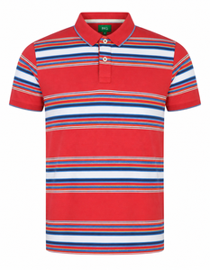 Polo rayé pour homme RKG, manches courtes, coupe classique, tricoté, décontracté, rouge, bleu, blanc, à motifs - Product Image 1