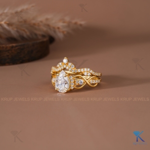Bague de fiançailles en or massif avec diamant de laboratoire en forme de poire, style floral vintage tendance, bijoux fins de mariée, sur mesure pour femme, idéale pour les fêtes - Product Image 2