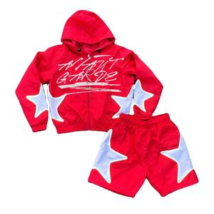 2024 hommes ensembles deux pièces personnalisé coupe-vent sport short et veste survêtement réfléchissant zip up sweat à capuche survêtement nylon ensemble court - Product Image 3