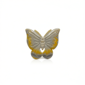 Cabochon en jaspe papillon sculpté à la main de 40 mm, jaune-gris, à dos plat, pour la fabrication de bijoux - Product Image 2
