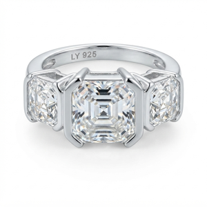 Bague de fiançailles et de mariage unisexe en argent 925 avec trois pierres de moissanite taille octogonale et sertissage à griffes – Cadeau idéal - Product Image 1
