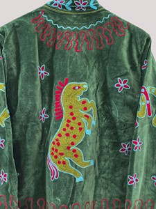 Hand Embroidered <b>Velvet</b> Jacket Mandarin Collar Full Sleeve Animal Pattern Plus Size Women's Winter Blouson Coat - Product Image 4