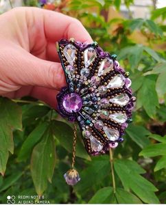 Premium Embroidery Beaded Brooch with Sparkling Crystal Pearl and Glass Bead Design - Product Image 3