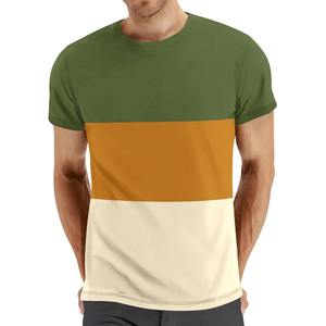 Men Contrast Panel Cotton Tee Summer Casual Sports T Shirt Breathable Men Short Sleeve Tee Green Brown Cream T Shirt Custom - Product Image 1