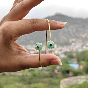 Women fashion cuff <b>bracelet</b> natural stone amazonite black onyx floral <b>bracelet</b> with cz accent 18k gold plated double stone cuff - Product Image 4
