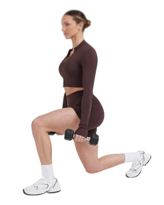 Venta al por mayor personalizado al aire libre Fitness Slim Fit gimnasio Top manga larga mujeres deportes Yoga cremallera completa chaqueta - Product Image 3