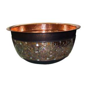Évier en cuivre artisanal avec extérieur en mosaïque de verre, élégant lavabo pour salle de bain - Product Image 3