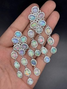 Ethiopian <b>Opal</b> Diamond <b>Earring</b> Pave Diamond <b>Earrings</b> 925 Sterling Silver Handmade Oxidized Dongle Diamond <b>Earring</b> Gift For Her - Product Image 3