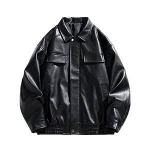 แจ็กเก็ตหนังแท้แฟชั่นสำหรับผู้ชาย, แจ็กเก็ตหนังนิ่มสีทึบของผู้ชายแจ็คเก็ตหนังลำลองยอดนิยมเรียบง่าย2024สำหรับฤดูใบไม้ร่วง - Product Image 1